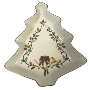 Vintage Mikasa Fine Porcelain Holiday Elegance Gold Trimmed Christmas Tree Dish